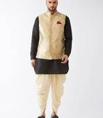 Black, Rose Gold And Gold Silk Blend Jacket, Kurta And Dhoti Set