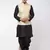Cream And Black Silk Blend Jacket, Kurta And Dhoti Set