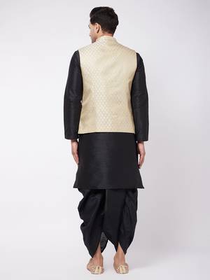 Cream And Black Silk Blend Jacket, Kurta And Dhoti Set 3