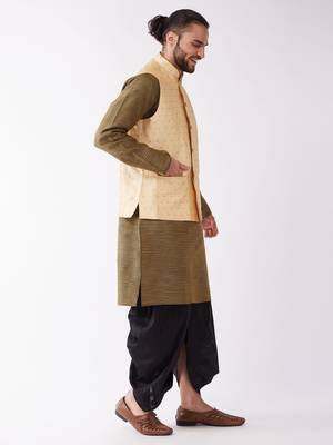 Gold And Black Silk Blend Jacket, Kurta And Dhoti Set 2