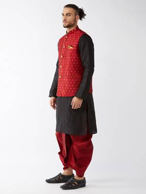 black and maroon silk blend jacket, kurta and dhoti set 2