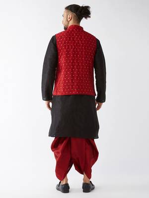  black and maroon silk blend jacket, kurta and dhoti set 3