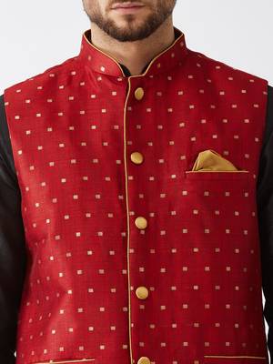  black and maroon silk blend jacket, kurta and dhoti set 4