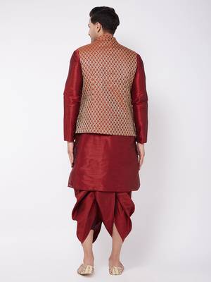  maroon silk blend jacket, kurta and dhoti set 3