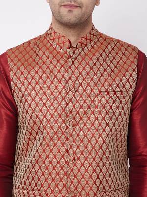 maroon silk blend jacket, kurta and dhoti set 4