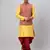  yellow and maroon silk blend jacket, kurta and dhoti set