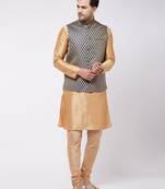 Rose Gold Silk Blend Jacket, Kurta And Pyjama Set