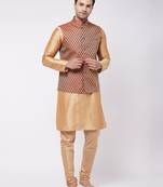 Rose Gold Silk Blend Jacket, Kurta And Pyjama Set