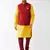 Yellow And Maroon Silk Blend Jacket, Kurta And Pyjama Set