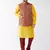 Yellow And Maroon Silk Blend Jacket, Kurta And Pyjama Set