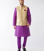 Rose Gold And Purple Silk Blend Jacket, Kurta And Pyjama Set