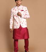 Men'S Peach And Pink Poly Viscose Ethnic Combo Set