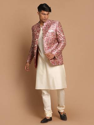 Men'S Multicolor-Base-Pink And Cream Viscose Ethnic Combo Set 1