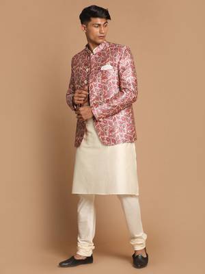 Men'S Multicolor-Base-Pink And Cream Viscose Ethnic Combo Set 2