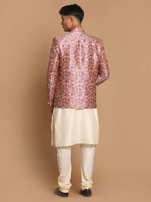 Men'S Multicolor-Base-Pink And Cream Viscose Ethnic Combo Set 3