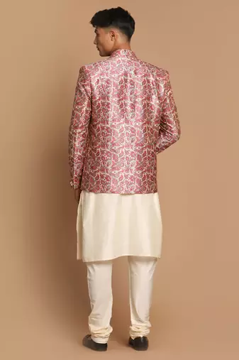 Men'S Multicolor-Base-Pink And Cream Viscose Ethnic Combo Set