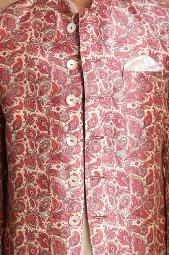 Men'S Multicolor-Base-Pink And Cream Viscose Ethnic Combo Set