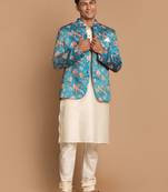 Turquoise Blue And Cream Viscose Ethnic Combo Set