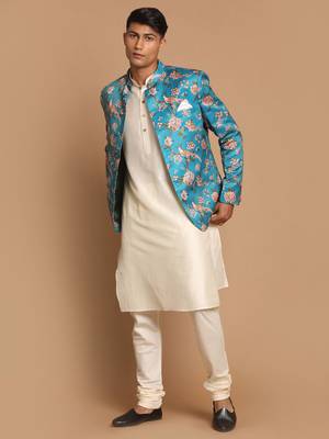 Turquoise Blue And Cream Viscose Ethnic Combo Set 2