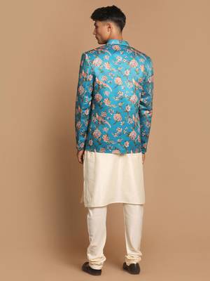 Turquoise Blue And Cream Viscose Ethnic Combo Set 3