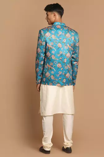 Turquoise Blue And Cream Viscose Ethnic Combo Set