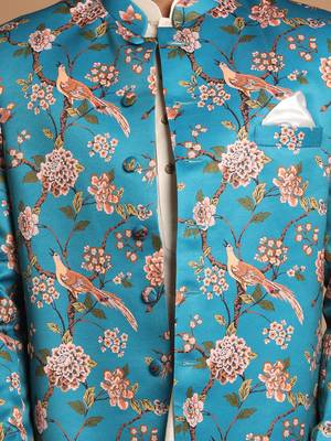 Turquoise Blue And Cream Viscose Ethnic Combo Set 4