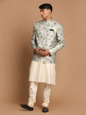 Green And Cream Viscose Ethnic Combo Set 1