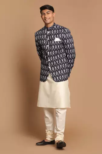 Black And Cream Viscose Ethnic Combo Set