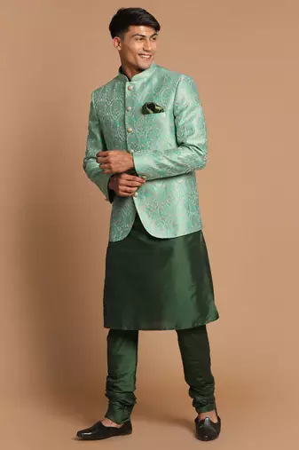 Green Poly Viscose Ethnic Combo Set