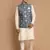 Grey And Cream Viscose Jacket, Kurta And Pyjama Set