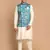 Turquoise And Cream Viscose Jacket, Kurta And Pyjama Set