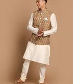 Green And Cream Viscose Jacket, Kurta And Pyjama Set