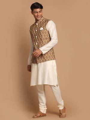 Green And Cream Viscose Jacket, Kurta And Pyjama Set 2