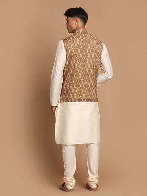 Green And Cream Viscose Jacket, Kurta And Pyjama Set 3