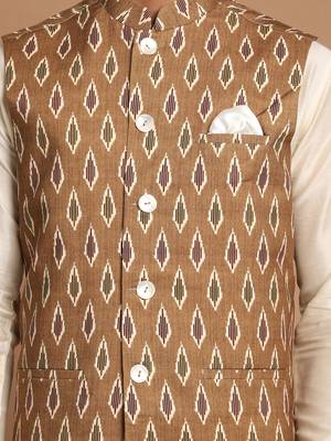 Green And Cream Viscose Jacket, Kurta And Pyjama Set 4