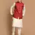 Maroon And Cream Viscose Jacket, Kurta And Pyjama Set