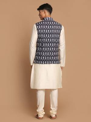 Black And Cream Viscose Jacket, Kurta And Pyjama Set 3