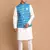 Turquoise And White Pure Cotton Jacket, Kurta And Pyjama Set