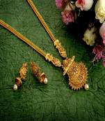 traditional paisley design long haram alloy gold plated necklace with earrings jewellery set for women
