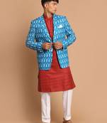 Men'S Maroon And White Cotton Blend Ethnic Combo Set