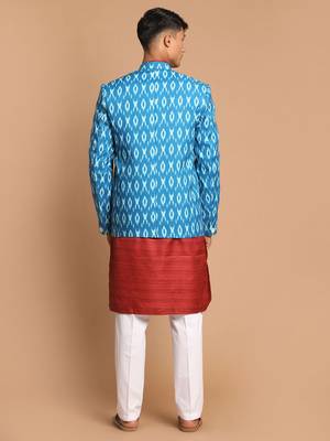 Men'S Maroon And White Cotton Blend Ethnic Combo Set 3