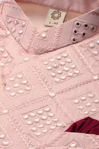 Pink Poly Viscose Jacket, Kurta And Pyjama Set