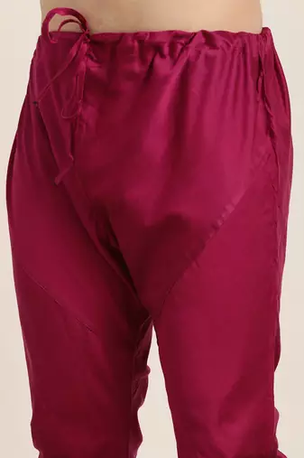 Pink Poly Viscose Jacket, Kurta And Pyjama Set