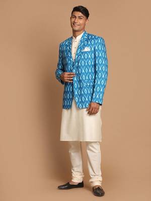 Turquoise And Cream Viscose Ethnic Combo Set 2