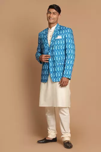 Turquoise And Cream Viscose Ethnic Combo Set