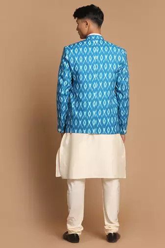 Turquoise And Cream Viscose Ethnic Combo Set