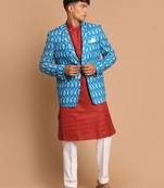 Men'S Maroon And White Cotton Blend Ethnic Combo Set