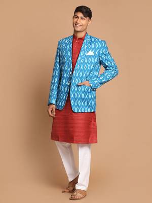 Men'S Maroon And White Cotton Blend Ethnic Combo Set 2