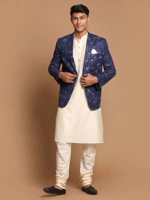 Navy Blue And Cream Viscose Ethnic Combo Set 1
