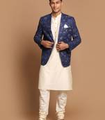 Navy Blue And Cream Viscose Ethnic Combo Set